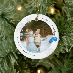 Keepsake Modern Blue Mittens Photo Ceramic Tree Decoration