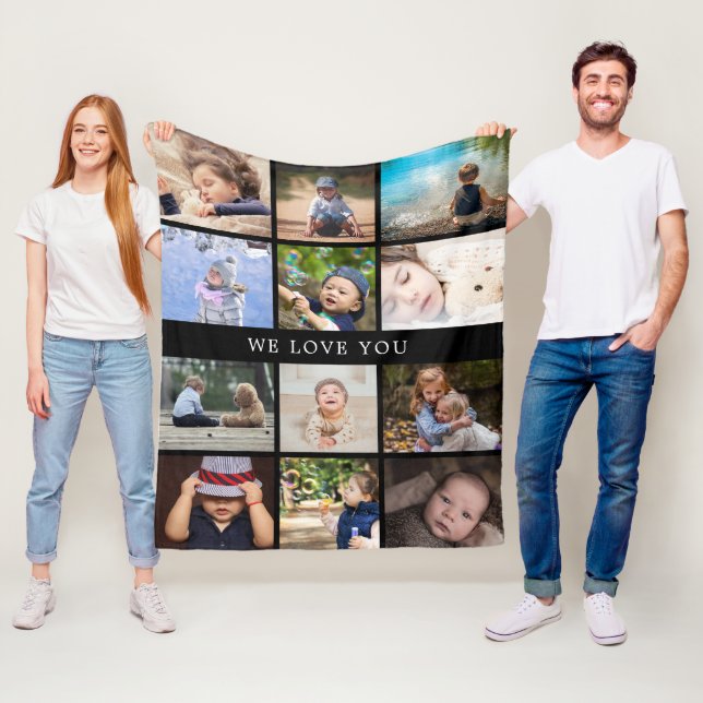Keepsake Mum Grandma 12 Photos Mothers Day Medium Fleece Blanket (In Situ)