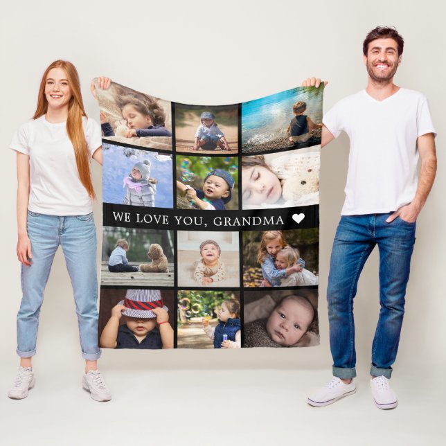 Keepsake Mum Grandma Photo Collage Fleece Blanket (In Situ)