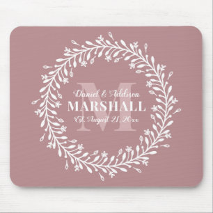 Keepsake Newlywed Couple Pink Wreath Monogram Mouse Pad
