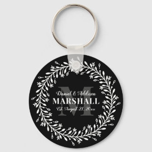Keepsake Newlywed Couple Wreath Monogram Name Key Ring