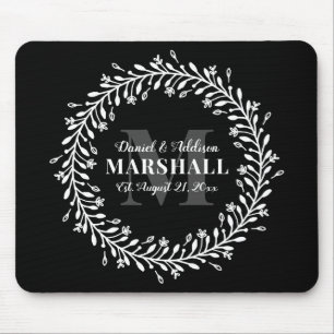 Keepsake Newlywed Couple Wreath Monogram Name Mouse Pad
