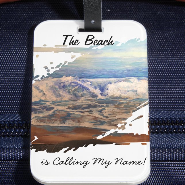  Keepsake Ocean Waves Blue Personalise Luggage Tag (Beach Scene Luggage Tag, Unique to you Design, Editing the wording to something more meaningful)