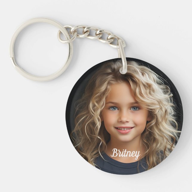 Keepsake Personalized Child Portrait Name Round  Key Ring (Front)