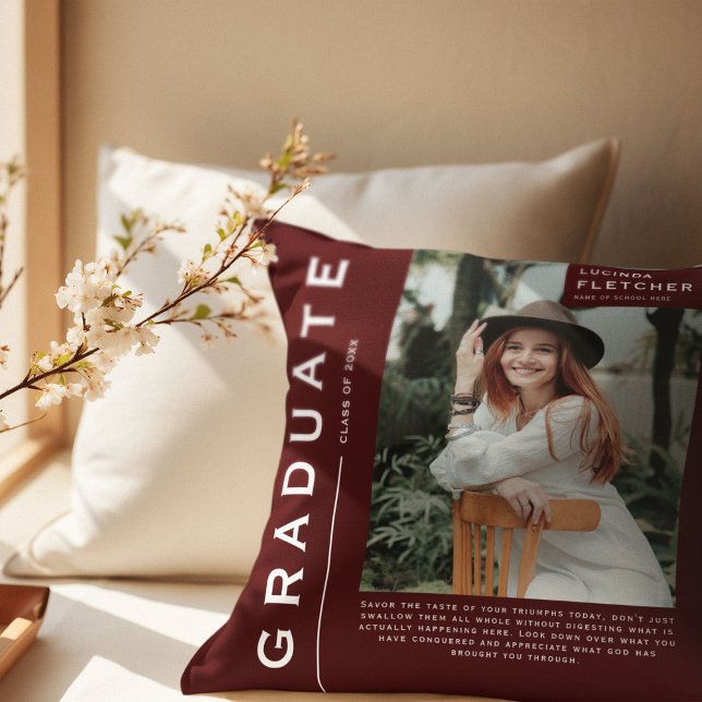 Keepsake Photo & Quote Graduation Gift Burgundy Cushion (Creator Uploaded)