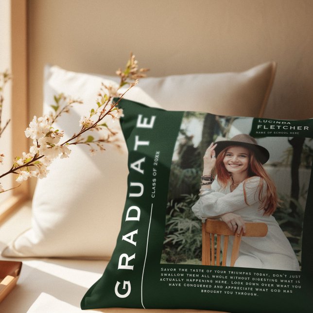 Keepsake Photo & Quote Graduation Gift Green Cushion (Creator Uploaded)