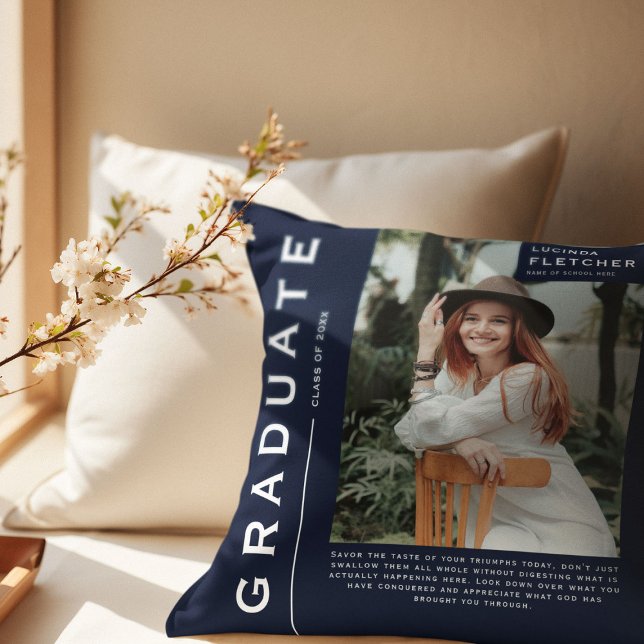 Keepsake Photo & Quote Graduation Gift Navy Cushion (Creator Uploaded)