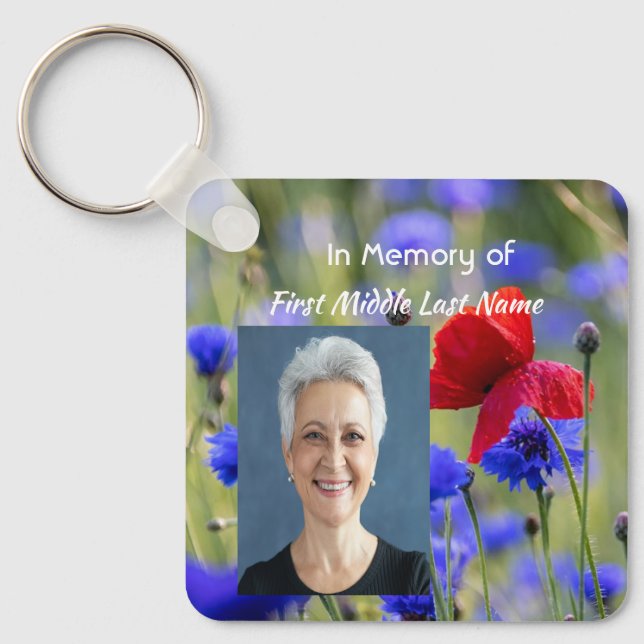 Keepsake  Poppy Cornflower Meadow Memorial Key Ring (Front)