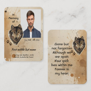 Keepsake Prayer Card Memorial Wolf Wolves Animal