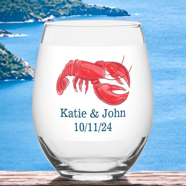 Keepsake Preppy Lobster Wedding Favour  Stemless Wine Glass (Creator Uploaded)