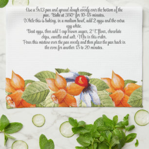 Keepsake Recipe Gift Watercolor Bright Flowers Tea Towel