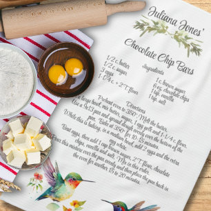 Keepsake Recipe Template Watercolor Hummingbird  Tea Towel