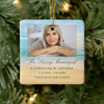 Keepsake Remembrance Beach Photo<br><div class="desc">Beach theme with your favourite photo ornament. Script and modern typography is used. On the back is the prayer that can be customised overlaying beach background.</div>
