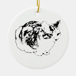 Keepsake Tabby, Ready and Resting Ceramic Tree Decoration