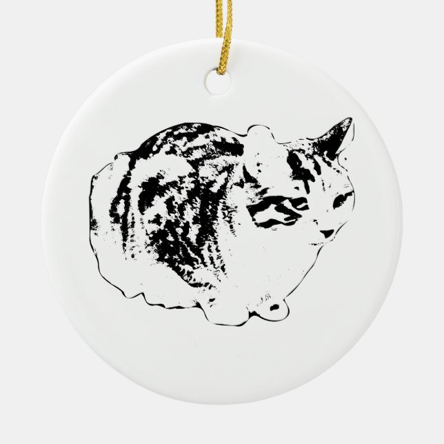 Keepsake Tabby, Ready and Resting Ceramic Tree Decoration (Front)