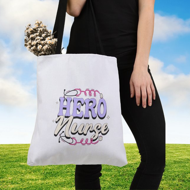 Keepsake Typography Nurse Hero Violet Large Tote Bag (for the hard working nurse)