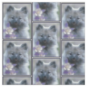 Keeshond and Columbine  - Dog Photograph Fabric