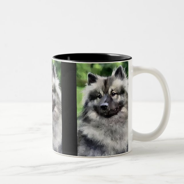 Keeshond Art Gifts Two-Tone Coffee Mug (Right)
