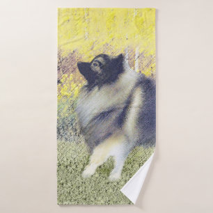 Keeshond Aspen Painting - Cute Original Dog Art Bath Towel Set