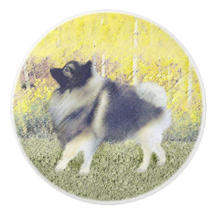 Keeshond Aspen Painting - Cute Original Dog Art Ceramic Knob