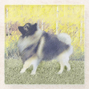 Keeshond Aspen Painting - Cute Original Dog Art Glass Coaster