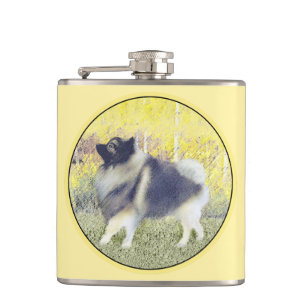 Keeshond Aspen Painting - Cute Original Dog Art Hip Flask