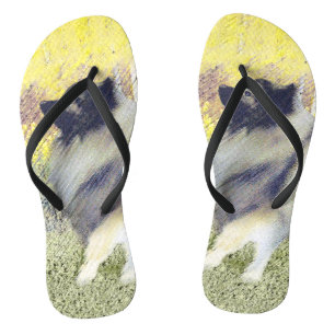 Keeshond Aspen Painting - Cute Original Dog Art Jandals