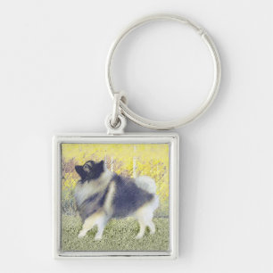Keeshond Aspen Painting - Cute Original Dog Art Key Ring