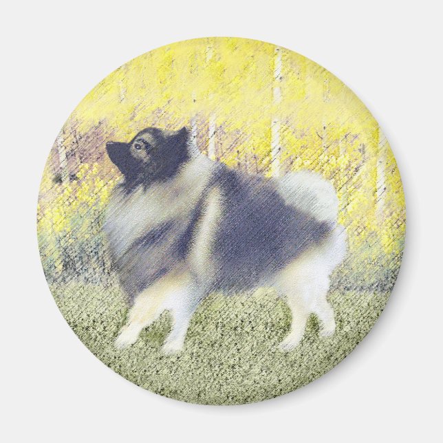 Keeshond Aspen Painting - Cute Original Dog Art Magnet (Front)