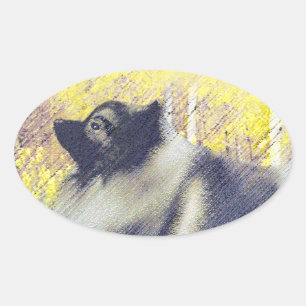 Keeshond Aspen Painting - Cute Original Dog Art Oval Sticker