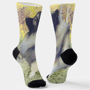 Keeshond Aspen Painting - Cute Original Dog Art Socks