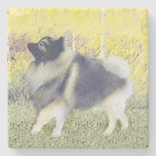 Keeshond Aspen Painting - Cute Original Dog Art Stone Coaster