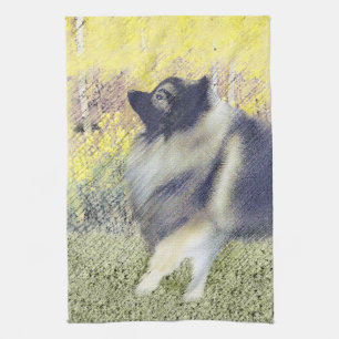 Keeshond Aspen Painting - Cute Original Dog Art Tea Towel