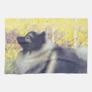 Keeshond Aspen Painting - Cute Original Dog Art Tea Towel