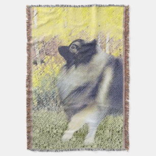 Keeshond Aspen Painting - Cute Original Dog Art Throw Blanket