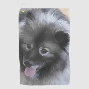 Keeshond Bailey Painting - Cute Original Dog Art Golf Towel