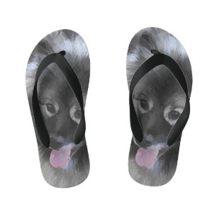 Keeshond Bailey Painting - Cute Original Dog Art Kid's Jandals