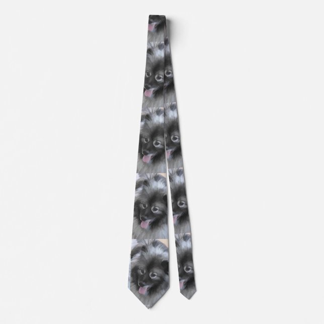 Keeshond Bailey Painting - Cute Original Dog Art Tie (Front)