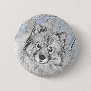 Keeshond Beth Painting - Cute Original Dog Art 6 Cm Round Badge
