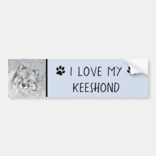 Keeshond Beth Painting - Cute Original Dog Art Bumper Sticker