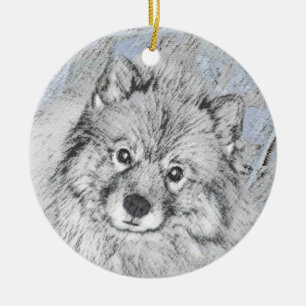 Keeshond Beth Painting - Cute Original Dog Art Ceramic Tree Decoration