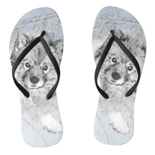 Keeshond Beth Painting - Cute Original Dog Art Jandals