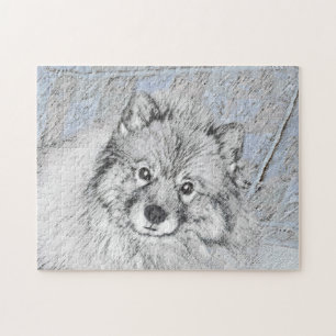 Keeshond Beth Painting - Cute Original Dog Art Jigsaw Puzzle