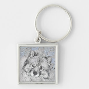 Keeshond Beth Painting - Cute Original Dog Art Key Ring