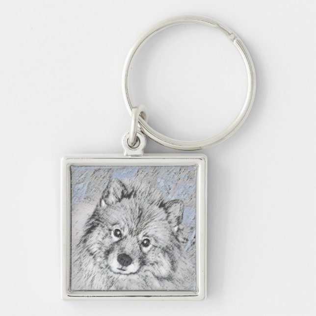 Keeshond Beth Painting - Cute Original Dog Art Key Ring (Front)