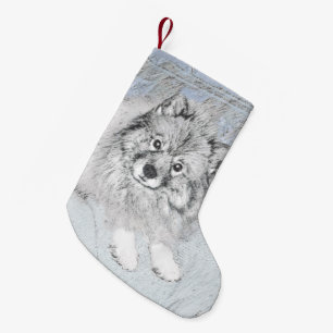 Keeshond Beth Painting - Cute Original Dog Art Small Christmas Stocking