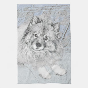 Keeshond Beth Painting - Cute Original Dog Art Tea Towel