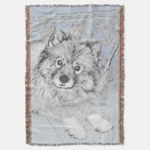Keeshond Beth Painting - Cute Original Dog Art Throw Blanket