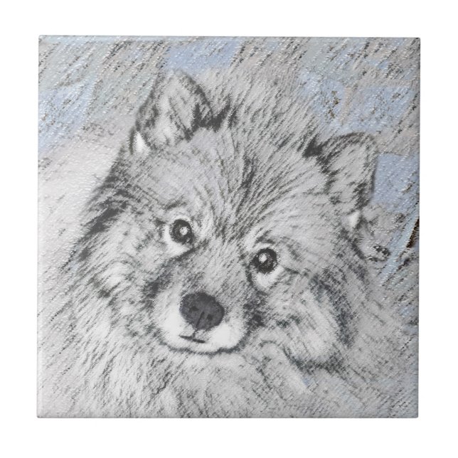 Keeshond Beth Painting - Cute Original Dog Art Tile (Front)