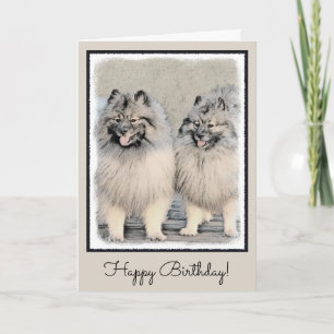 Keeshond Brothers Painting - Original Dog Art Card